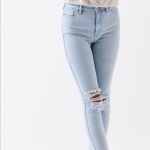 PacSun Crisp Blue Ripped Super High Waisted Jeggings - Size 28